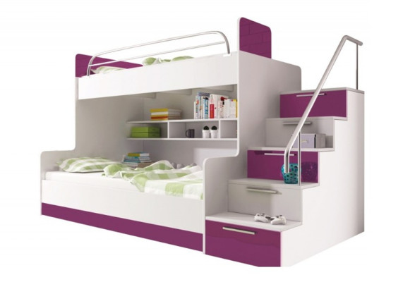 Letto a castello viola per bambini, letto a due piani, camera da letto, letto a castello, mobili lucidi.