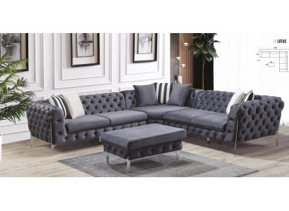Sgabello blu, soggiorno, elegante mobile Chesterfield, stile italiano