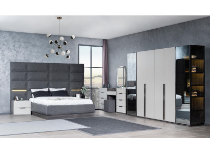 Set di mobili per camera da letto completo Letto 2 comodini Tavolo trucco Specchio 5 pezzi Nuovo