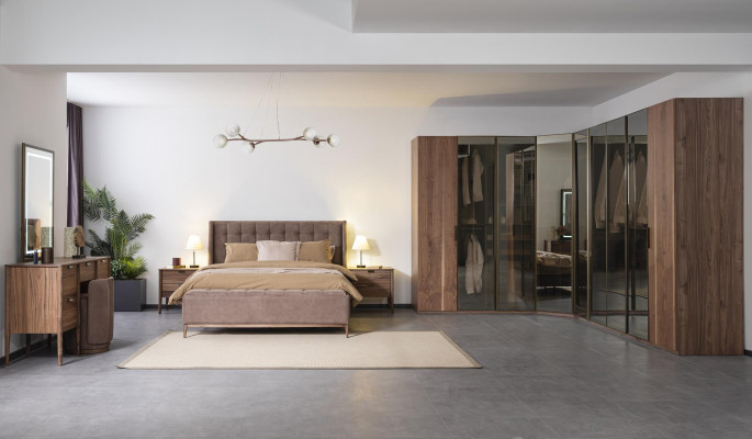 Design letto matrimoniale di lusso con materiale in legno per camera da letto imbottita.