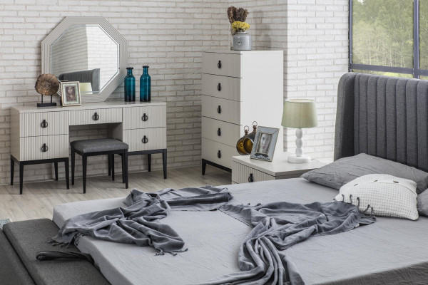 Tavolo trucco con specchio Design grigio camera da letto Console sgabello nuovo