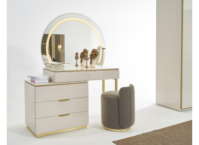 Set di mobili da camera da letto con specchio e tavolino trucco, design nuovo con sgabello.