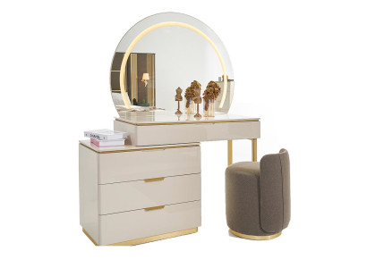 Set da camera da letto di lusso con letto, comodino, comò, specchio e armadio, mobilio composto da 7 pezzi.