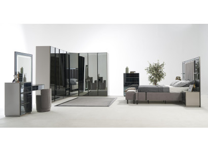 Lusso Vetro Camera da Letto Letto Comodino Armadio angolare Comò Specchio Sgabello Grigio