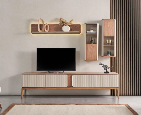 Mobile porta TV basso, armadio, tavolino da salotto, soggiorno moderno, legno beige