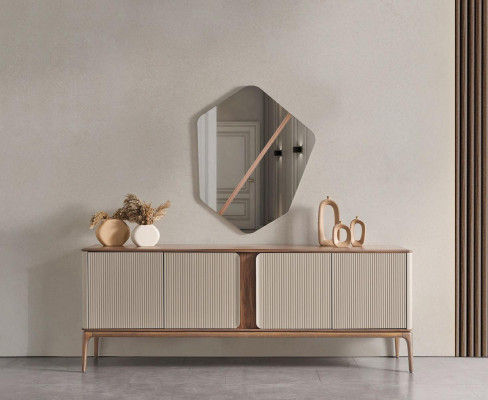 Specchio credenza comodini set in legno set comò soggiorno beige