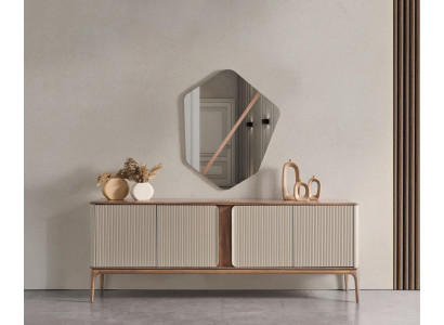 Specchio credenza comodini set in legno set comò soggiorno beige