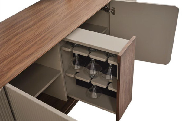 Specchio credenza comodini set in legno set comò soggiorno beige