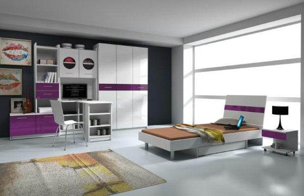 Camera per ragazzi 7 pezzi. Camera da letto completa con letto per bambini, armadio, scrivania. Nuovo.