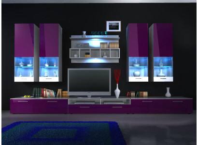 Sistema componibile per parete con illuminazione a LED in colori lucidi a scelta, design nuovo.