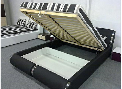Letto in pelle con struttura in 140/160/180x200 cm, design doppio trapuntato, Made in UE.