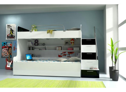 Letto a castello a due piani Letti a castello Letto Letto per bambini Letto per ragazzi Letto a soppalco Nuovo Nero/Bianco
