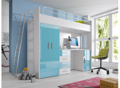 LETTO A CASTELLO A PIANO DOPPIO CON SCRIVANIA GUARDAROBA NUOVO GRIGIO