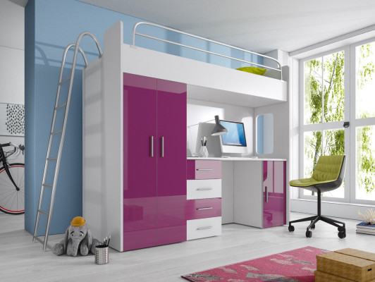 LETTO A CASTELLO A PIANO DOPPIO CON SCRIVANIA GUARDAROBA NUOVO GRIGIO