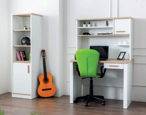 Set camera da letto moderna per ragazzi composta da letto, comodino, libreria, scrivania, camera da letto 5 pezzi.