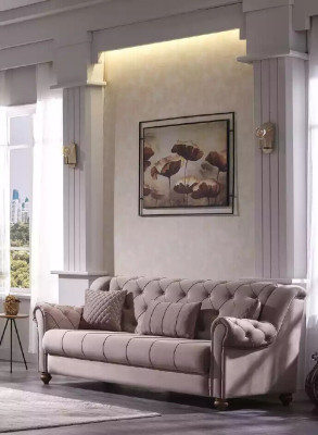 Set soggiorno classico 3+1 divano poltrona imbottita beige nuovo