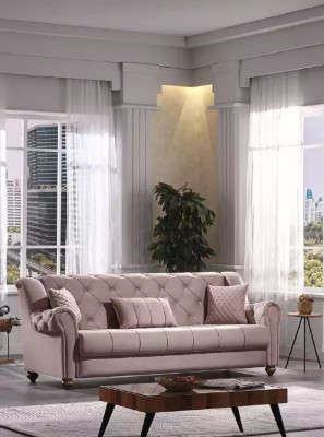 Set soggiorno classico 3+1 divano poltrona imbottita beige nuovo
