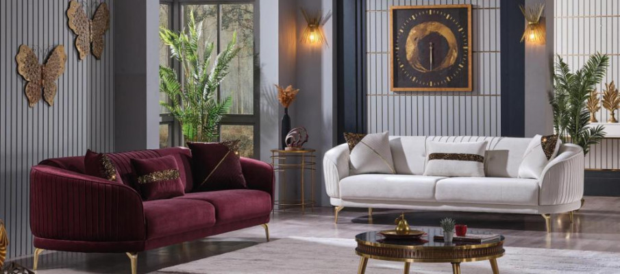 Set di divani imbottiti da designer a tre posti per il soggiorno con divani moderni.