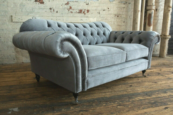 Chesterfield Originale Divano Tessuto Divani Grigio 200cm Divano