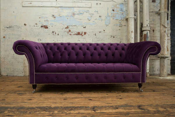 Chesterfield Originale Divano Sofa Tessile Divani Tessuto Viola 225 cm Sofà