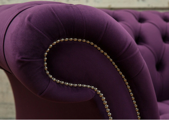 Chesterfield Originale Divano Sofa Tessile Divani Tessuto Viola 225 cm Sofà