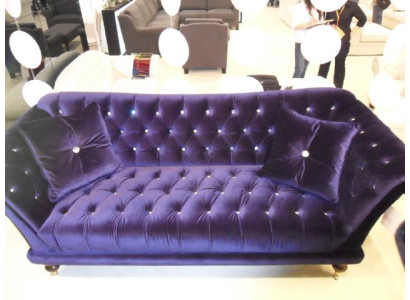 Chesterfield Divano elegante a 3 posti Tessuto Divano sfarzoso in blu di lusso