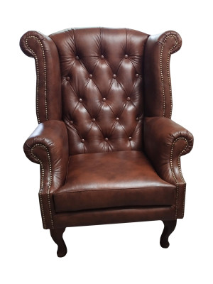 Chesterfield poltrona ala in pelle, poltrona monoposto marrone moderna.
