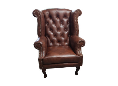 Chesterfield poltrona ala in pelle, poltrona monoposto marrone moderna.