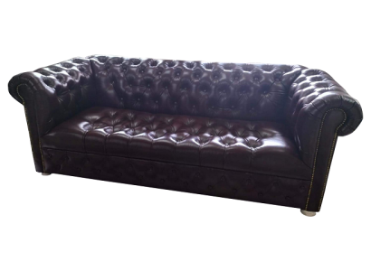Divano Chesterfield 3 posti in pelle marrone, moderno, lungo 230 cm.