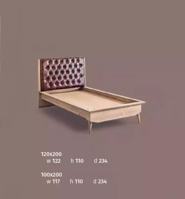 Letto loft in legno Chesterfield 100x200 cm. Struttura del letto con testata imbottita.