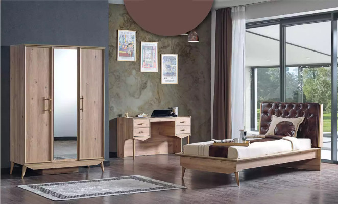 Letto loft in legno Chesterfield 100x200 cm. Struttura del letto con testata imbottita.