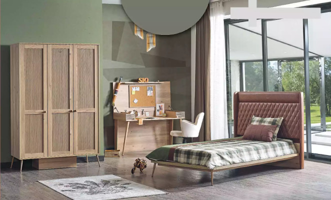 Camera da letto di lusso per bambini, letto Chesterfield, scrivania, armadio, set di 3 pezzi.