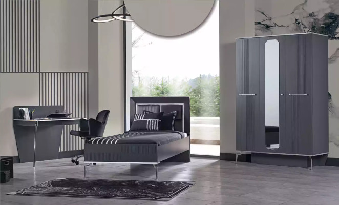 Letto soppalco in legno nero design 120x200 cm Struttura del letto Imbottita