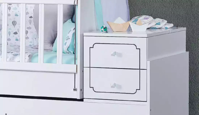 Lettino per bambini neonati bambino bambino letto in legno bianco con scaffali