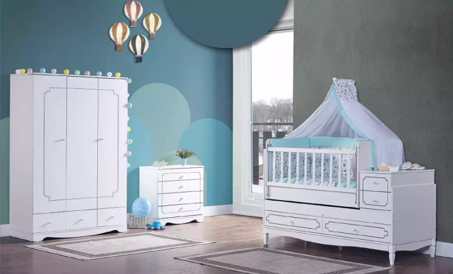 Lettino per bambini neonati bambino bambino letto in legno bianco con scaffali