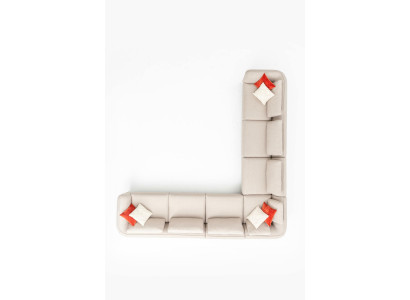 Divano d'angolo a L di lusso per il soggiorno beige, imbottito, mobili divano 402x402 cm.