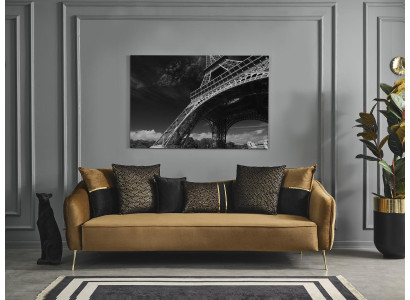 Divano Chesterfield moderno a 4 posti in tessuto di poliestere giallo nuovo