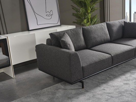 Divano a 4 posti 4 posti Sofa Moderno Grigio Design Tessuto Poliestere Nuovo