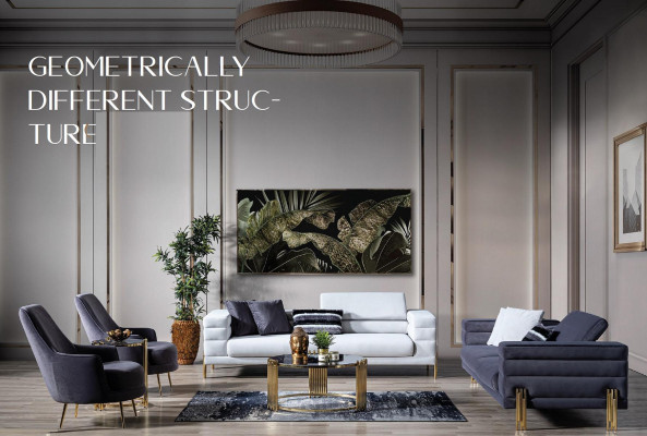 Divano a 4 posti in tessuto bianco soggiorno di lusso moderno.