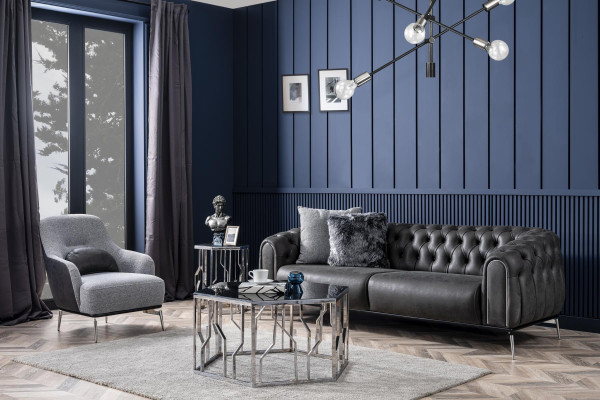 Poltrona moderna in tessuto poliestere grigio design per salotto