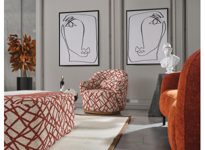 Poltrona moderna in stile poltrona con braccioli in tessuto di poliestere arancione per soggiorno.