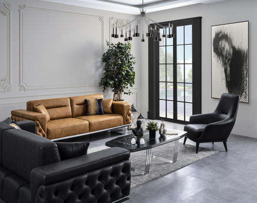 Poltrona di lusso con rivestimento in similpelle nera in poliestere