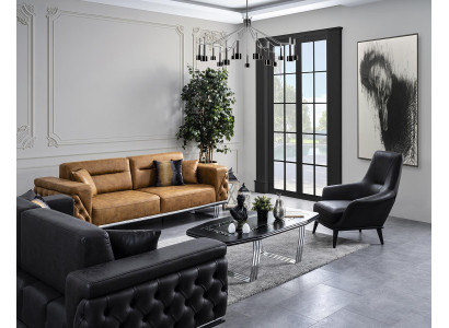 Poltrona di lusso con rivestimento in similpelle nera in poliestere