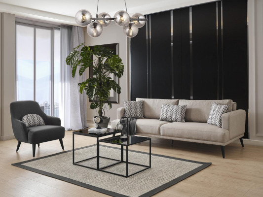 Poltrona Poltrona in stoffa Soggiorno Poliestere Design Grigio Moderno Posto a sedere