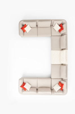 Divano ad angolo a forma di U di lusso per soggiorno beige, divano imbottito in stile moderno, nuovo.