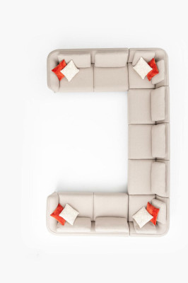 Divano a forma di U per soggiorno, divano ad angolo beige, divano imbottito di design moderno.