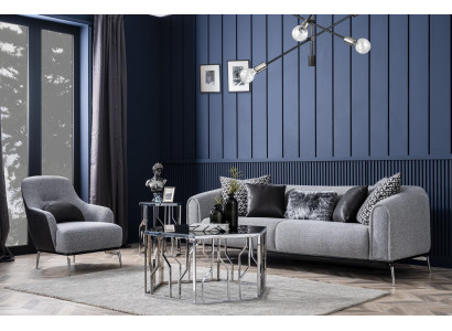 Moderno set di divani 3 posti poltrona a tre posti in tessuto grigio moderno in poliestere.