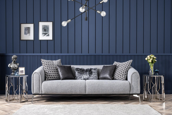 Moderno set di divani 3 posti poltrona a tre posti in tessuto grigio moderno in poliestere.