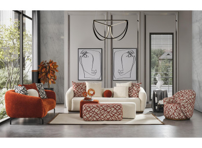 Sofà Set Sofa Poltrona 431 Posti Stoffa Divani di Lusso Arancio Soggiorno