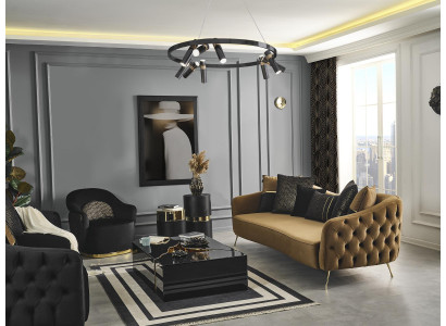 Chesterfield set divano 3 posti poltrona blu in poliestere 2 pezzi.